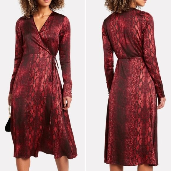 NWT ANDAMANE BEBERLY Wrap Midi Dress Red Python Print MADE IN ITALY 🇮🇹 Size XS - Picture 2 of 16